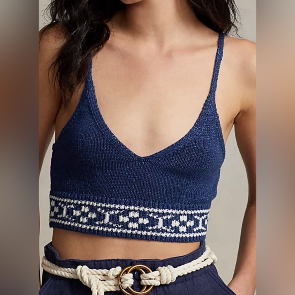 NWT Geo-Motif Cotton-Linen Bralette Polo Ralph Lauren